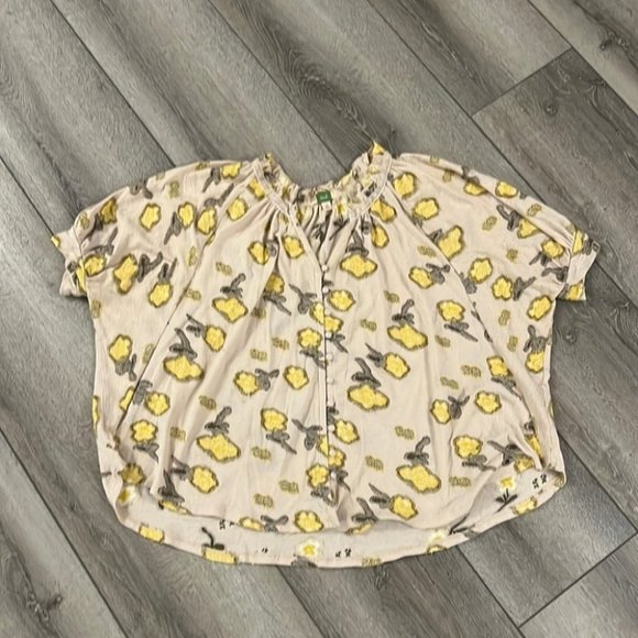 Anthropologie ETT TWA Yellow Floral Shirt Top Blouse Boxy Size XS oversized - Picture 4 of 7